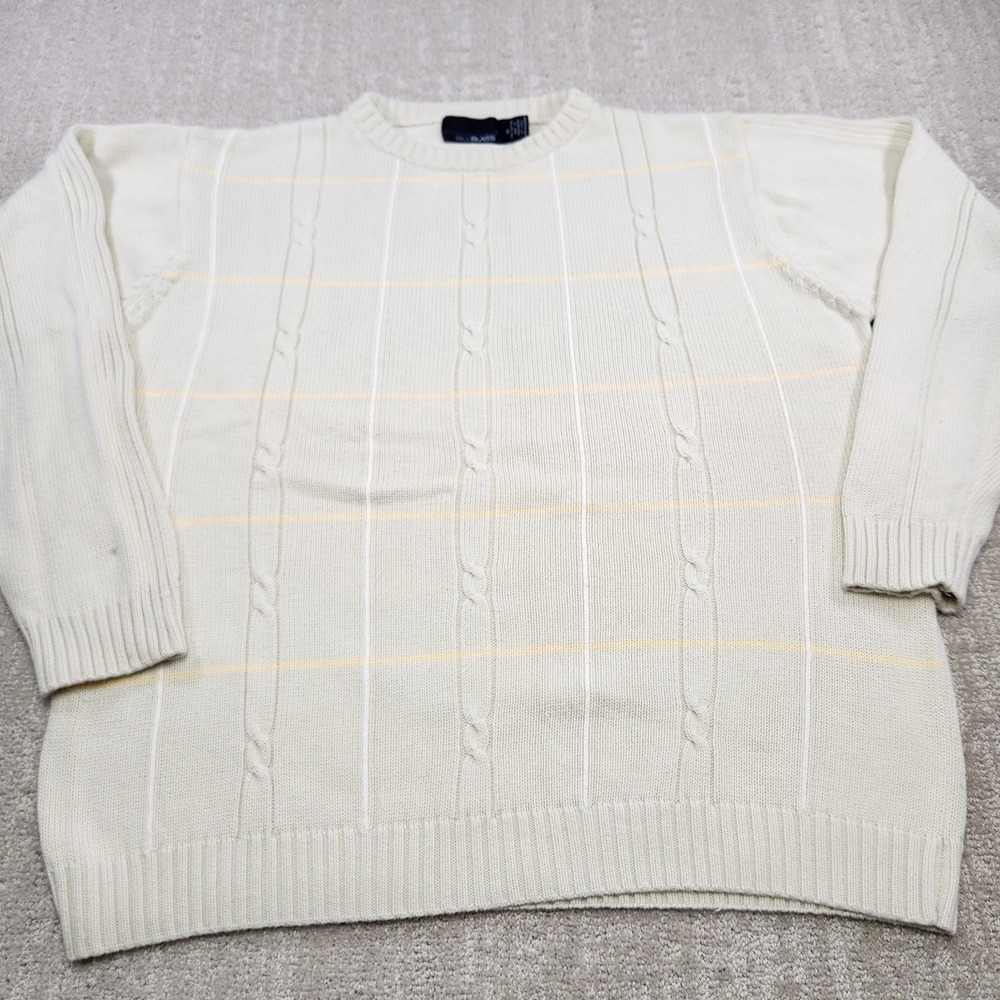 Vintage Grandpa Sweater Men XL Cable Knit Windowpane Bill Blass Heavy Cotton